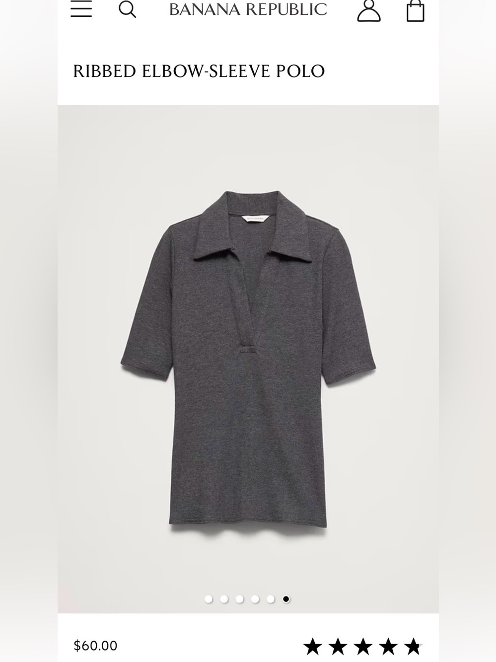 NWT Banana Republic split neck polo, Medium Charcoal grey perfect condition